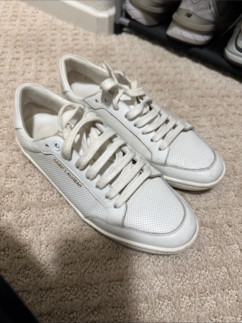 Saint Laurent Off-White Perforated Leather Sneakers